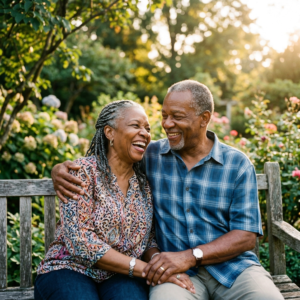 Caregiver supporting a smiling senior resident